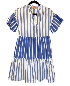 Villagallo Blue & White Stripe Tiered Cotton Mini Dress - size 36 (US 4) thumbnail 1