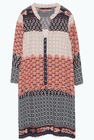 Zara Basic Moroccan Printed Blue/ orange pattern Tunic Dress Size Small thumbnail 1