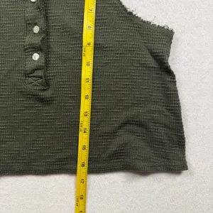 Aerie Waffle Knit Cropped Henley Tank Top Green Sleeveless Size Small thumbnail 5