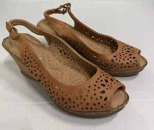 Patrizia By Spring Step Shoes Womens Size 7.5 38 Brown Slingback Wedge Sandals thumbnail 1