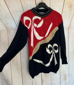 Dana Scott Chunky Cozy Oversized Bow Christmas Holiday Ugly Sweater Small thumbnail 1