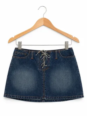 Abercrombie & Fitch Dark Blue Lace-Up Denim Mini Skirt thumbnail 2