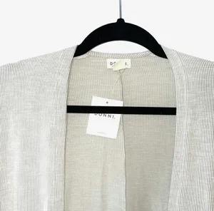 Anthropologie DONNI. Sandwash Ribbed Open Front Cardigan Tan White Stripe NWT thumbnail 2