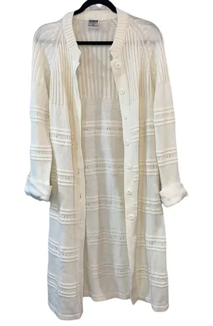 Vintage Ades of California Cream Long Cardigan Sweater Medium Cottagecore Duster thumbnail 1