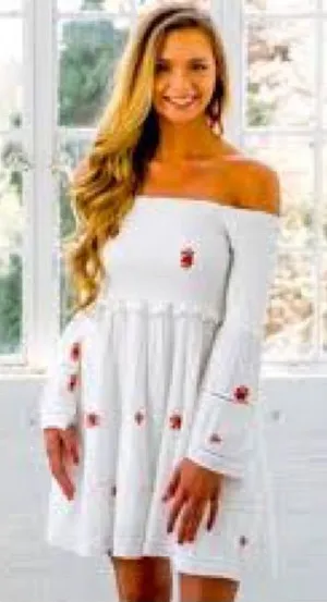 Free People White One-Shoulder Mini Dress with Red Floral Accents thumbnail 1