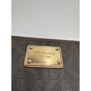 Michael Kors Jet Set Brown Signature Zip Around Wallet Gold Tone Logo Large thumbnail 3