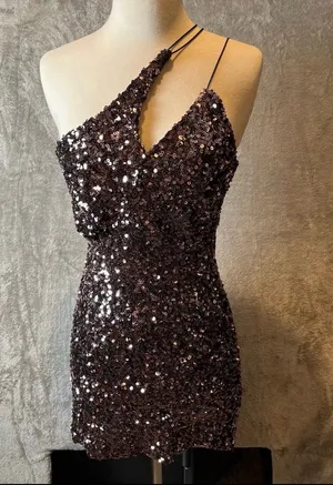 ASTR The Label Rose Gold Sequin Cutout Asymmetrical Mini Party Dress Size XS New thumbnail 1