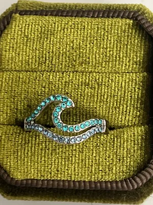 Wave Design Gorgeous Shades of Blue Gemstones Titanium Steel Statement Band S 6 thumbnail 2