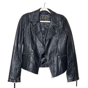 Scully Corrissa Eagle Studded Lamb Leather Moto Jacket Black L Western thumbnail 1