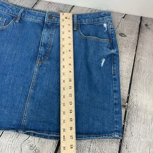 Old Navy Blue Mini Casual Denim Jean distressed skirt size 16 thumbnail 13