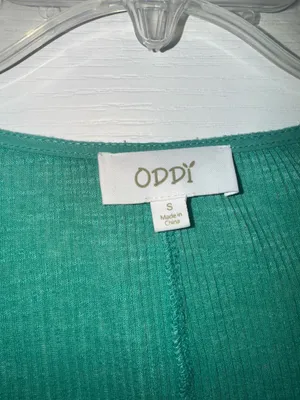 Oddi blue/green teal two tone color block v-neck tunic top with raw hem. Oversized thumbnail 3