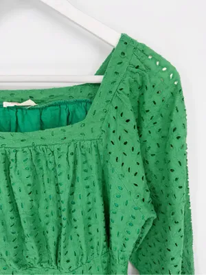 Hummingbird Kelly Green Lace Floral Eyelet Mini Frill Dress Size L thumbnail 4