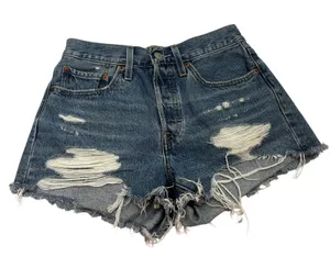 Levis 501 Original Cutoff Shorts Womens W26 Distressed Raw Hem High Rise Blue thumbnail 1