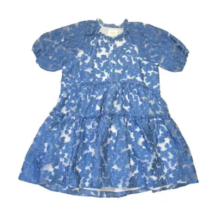 NWT Maeve by Anthropologie Tiered Jacquard Mini in Blue Organza A-line Dress XS thumbnail 2