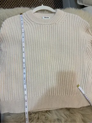 Acne Studios Ribbed Knit Sweater XS Cream Ivory Oversized Boxy Crewneck Luxury thumbnail 9