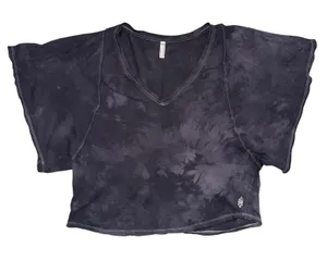 FP Movement Free People Crop Top Women Small Black Tie Dye Good Dolman Sleeve thumbnail 1