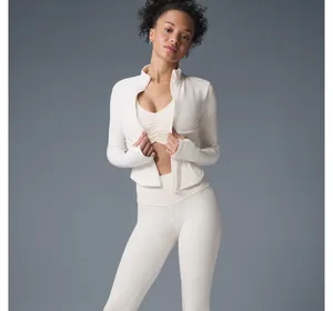 ALO Yoga White Long-Sleeve Corset Zip Front Jacket thumbnail 4