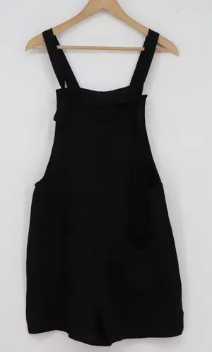 Emery Rose Womens Black Overall Romper Sleeveless Textured Shortalls Size M thumbnail 1