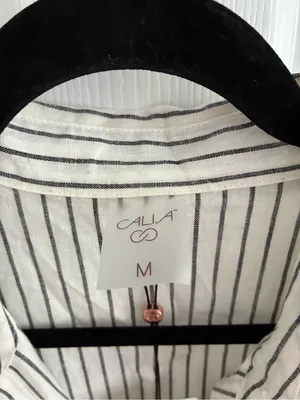 Calia Swim Coverup Dress Yucatan Stripe Ivory Linen Blend Button Down NWT Medium thumbnail 10