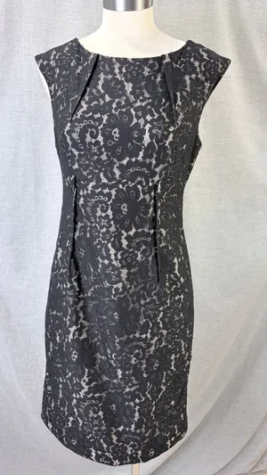 Calvin Klein Women Black Floral Lace Sleeveless Sheath Dress 6 Cocktail LBD‎ thumbnail 1