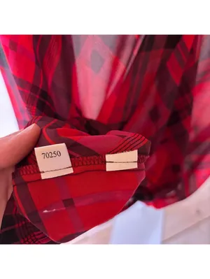Loft EUC Women's Sheer Red Plaid Faux Wrap Blouse Size L thumbnail 3