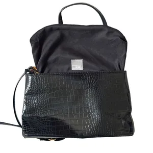 ASOS Black Croc Embossed Top Handle Crossbody Bag Gold D-Ring Satchel thumbnail 7