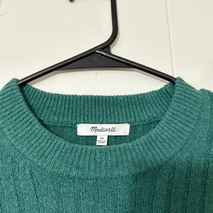 Madewell Readfield Ribbed Wool Blend Sweater XS Green Cropped Crewneck Knit N105 thumbnail 4