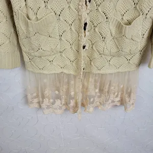 Altar'd State Womens Cardigan Size M/L Cream Lace Heart Wooden Buttons V Neck thumbnail 3
