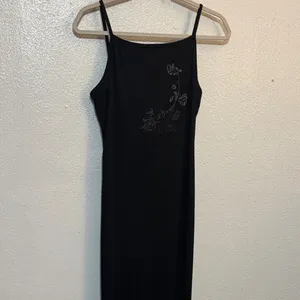 VTG 90s Y2K Black Floral Embroidered Maxi Dress Whimsigoth Fairy Goth Grunge thumbnail 2