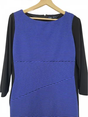 Chaps Plus Womens Striped stretch knit dress blue black stripe size 16 NEW Work thumbnail 4