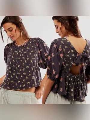 NWT Free People Chloe Mixed Print Back Cutout Top ~ Size Medium thumbnail 2