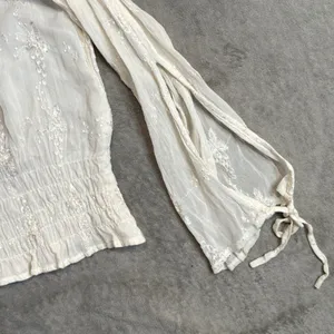 Women's Embroidered Smocked Top Size S Ethereal Fairycore Split Sleeve Sheer thumbnail 5