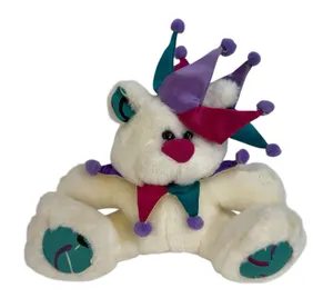 Vintage Cloud 9 Jester‎ Joker White Teddy Bear Stuffed Animal Plush Toy 9" thumbnail 1