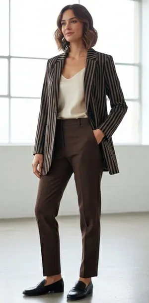 J.ING Jing Brown Stripe Long Casual Blazer Suit Jacket Size Small NWT thumbnail 1