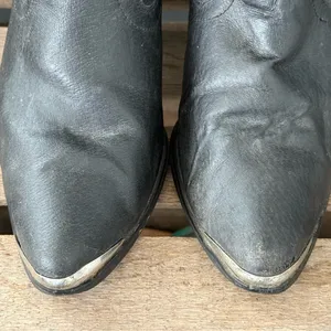 VINTAGE DINGO Embellished Silver Leather‎ Cowboy Black Heeled Boots 9 A29 thumbnail 6