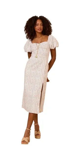 Altar’d State Everleigh puff sleeve floral midi dress - large thumbnail 1