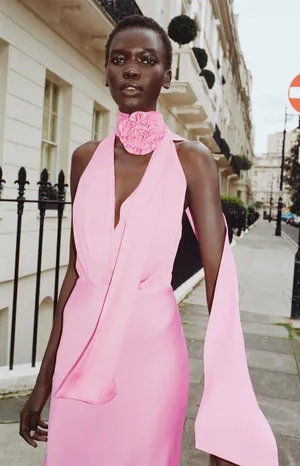 Zara maxi dress pink satin effect floral tie scarf wedding party cocktail thumbnail 16