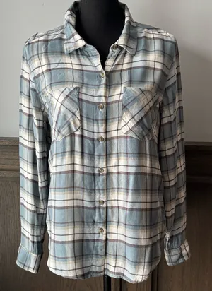 Lucky Brand Blue and White plaid soft button down Euc medium thumbnail 1