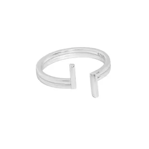 NEW Women's‎ Split Bar White Gold Plated S925 Band Ring Silver Adjustable thumbnail 4