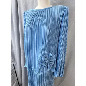 Vintage Mister Jay Blue Accordion Pleat Rosette‎ Mock 2pc Maxi Column Dress M thumbnail 2
