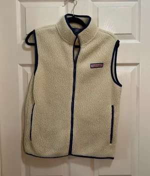 Vineyard Vines sherpa vest cream with navy accents size XS thumbnail 1