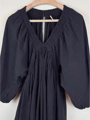 Free People For The Moment Mini Dress Black Cotton Boho Balloon Sleeve Size S thumbnail 11