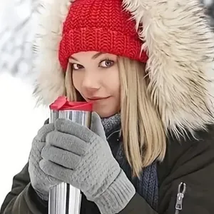 Unisex Thermal Warm Thick Plush Lined Touchscreen‎ Gray Gloves NEW Winter OS thumbnail 3