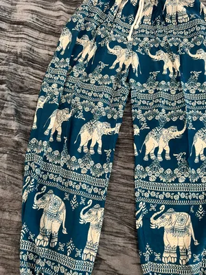 Elephant print teal jogger style pants One size S-L By Kathmandu thumbnail 2