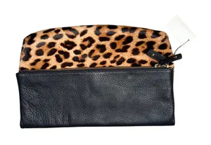 Talbots Foldover Clutch Women OS‎ Black Leopard New Leather Calf Hair Bag thumbnail 1