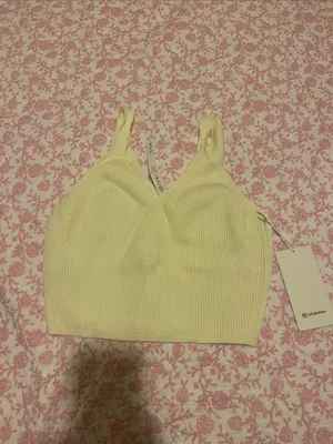 Lululemon Ribbed Knit Cropped Tank Top Lemon Sorbet NWT attached Size 12 thumbnail 6