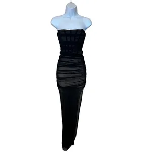 Nookie Black Mesh Ruched Maxi Dress XS Bustier Slimming Bodycon Designer $380 thumbnail 9