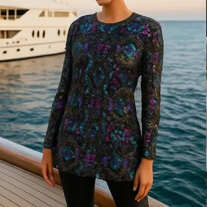Vintage Art Deco 100% Silk Sequin & Beaded Top M thumbnail 16