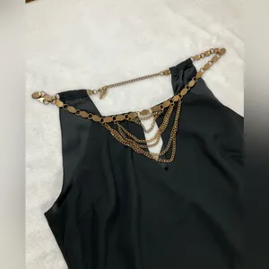 bebe vintage Tank Top‎ black brass chain detailing club new years flowy thumbnail 5