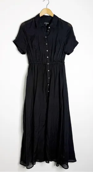 J.Crew Cerise Ramie Shirt Dress Black Size 4 Button Front Midi CK661 thumbnail 1